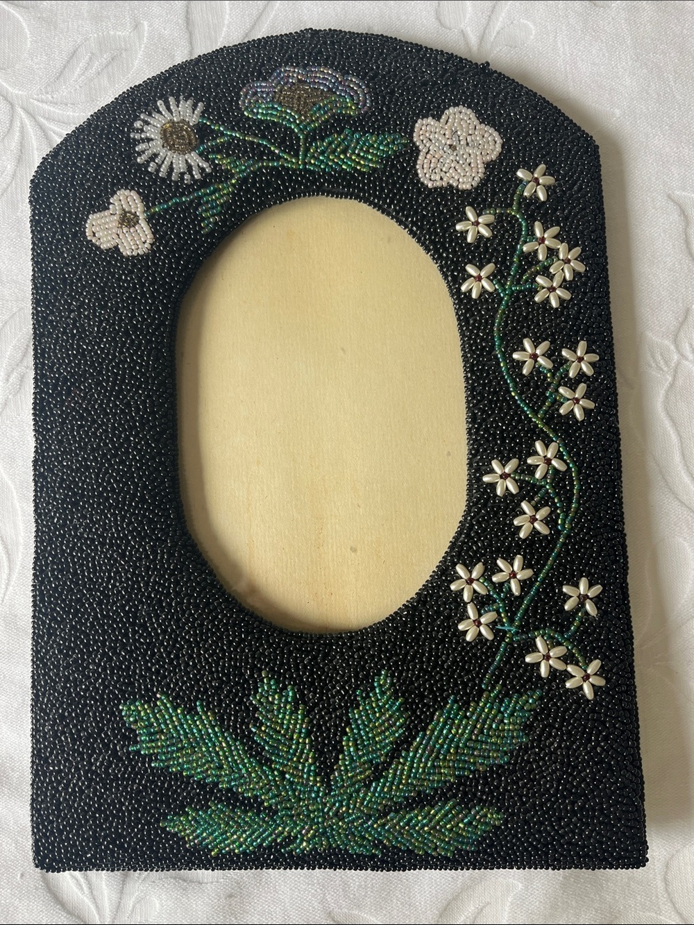 Beaded Floral Photo Frame - Black and Green
